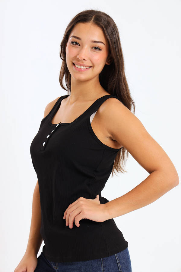 Ladies Branded Versatile Sleeveless Ribbed Button Tank Top Vest