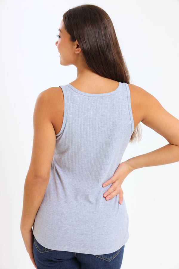 Ladies Branded Versatile Sleeveless Ribbed Button Tank Top Vest