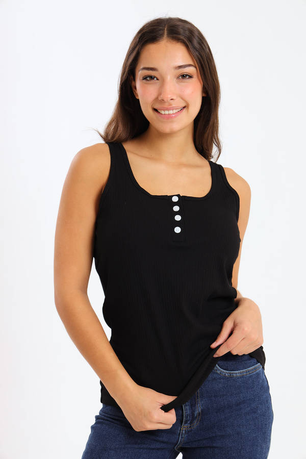 Ladies Branded Versatile Sleeveless Ribbed Button Tank Top Vest