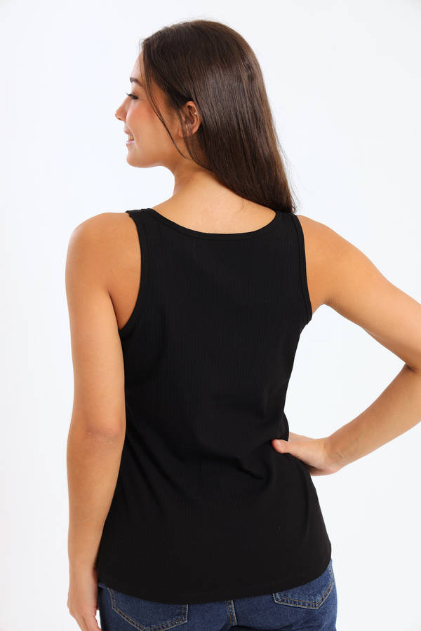 Ladies Branded Versatile Sleeveless Ribbed Button Tank Top Vest