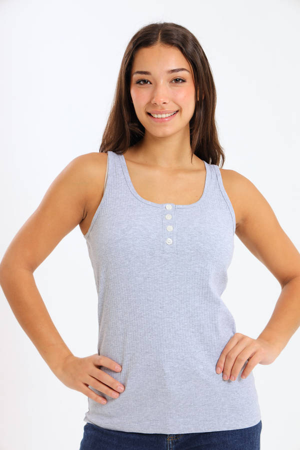 Ladies Branded Versatile Sleeveless Ribbed Button Tank Top Vest