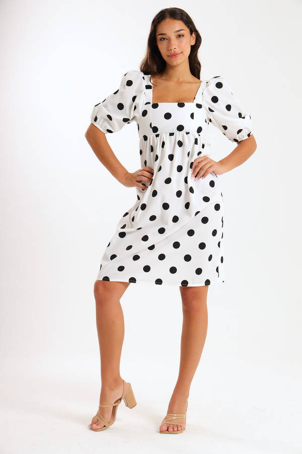 Alma Ladies Dotted Collared Tiered Dress