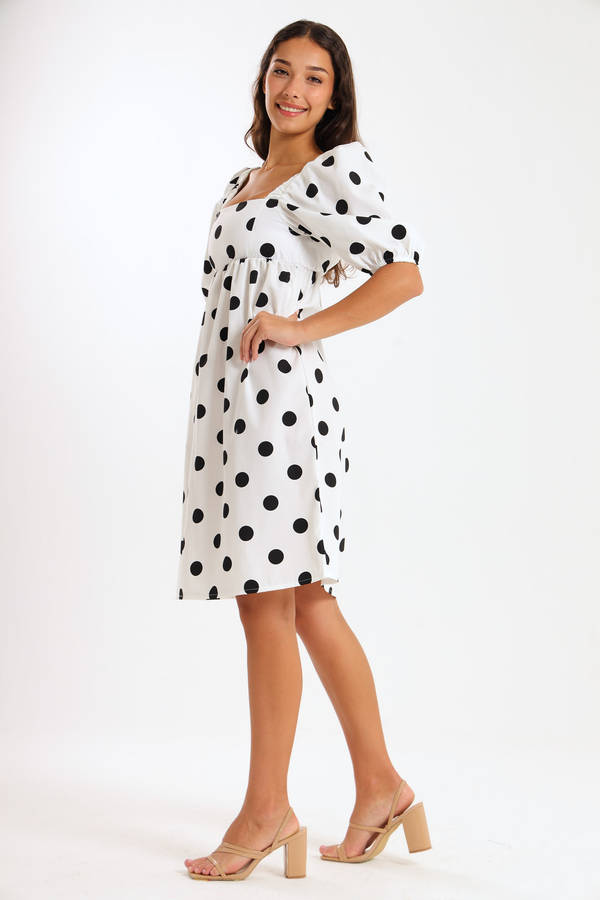 Alma Ladies Dotted Collared Tiered Dress