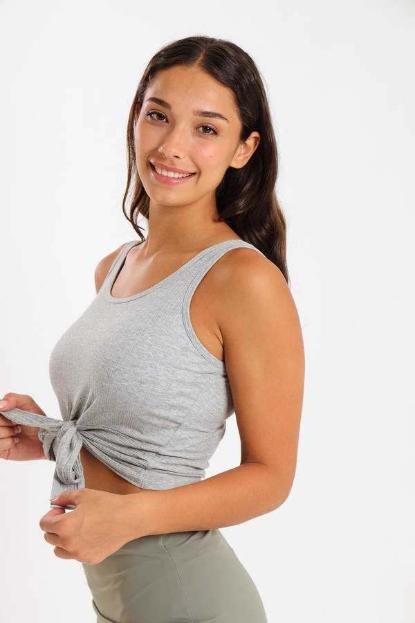 Ladies Ribbed Vest Knotted LULU Crop