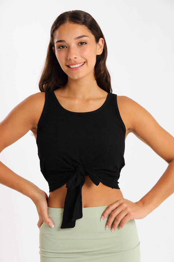 Ladies Ribbed Vest Knotted LULU Crop