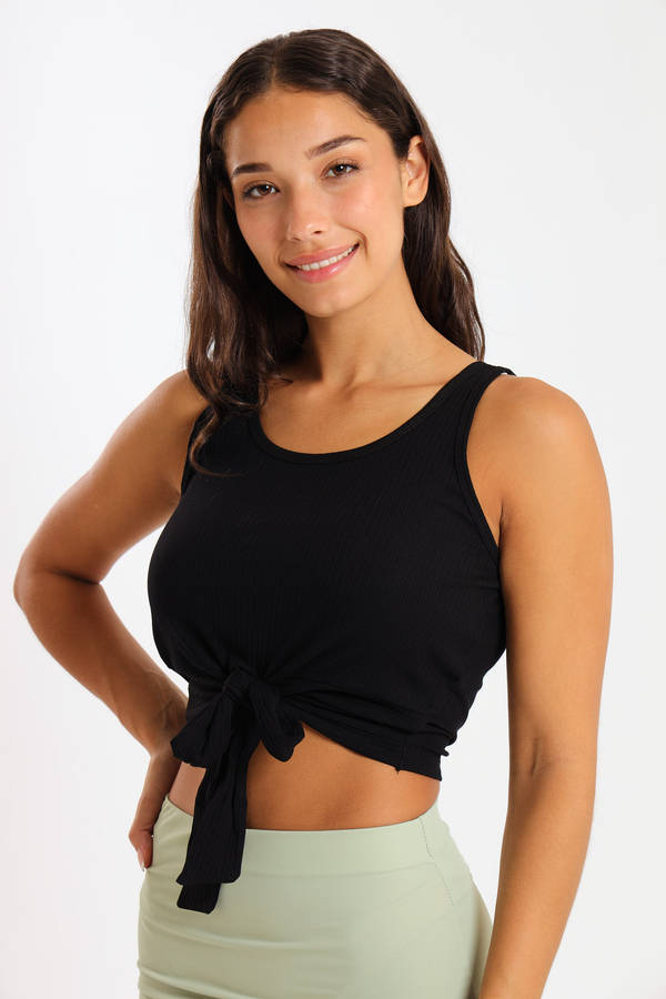 Ladies Ribbed Vest Knotted LULU Crop