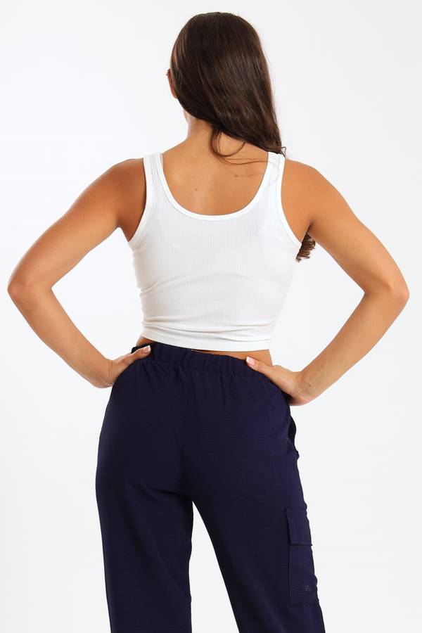 Ladies Ribbed Vest Knotted LULU Crop