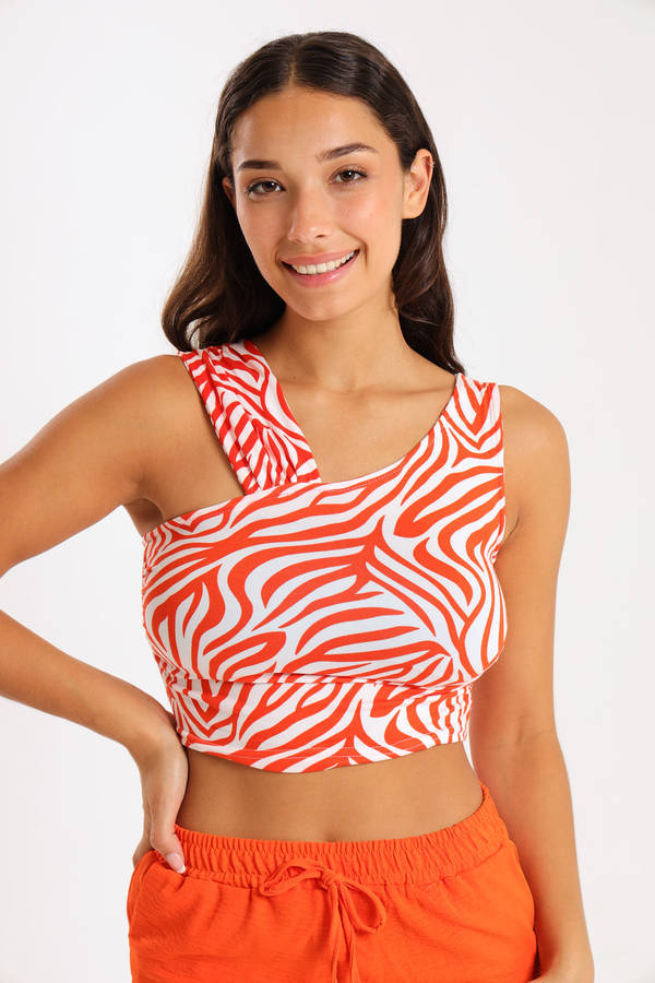 Ladies One Shoulder Swirl Summer Crop Top