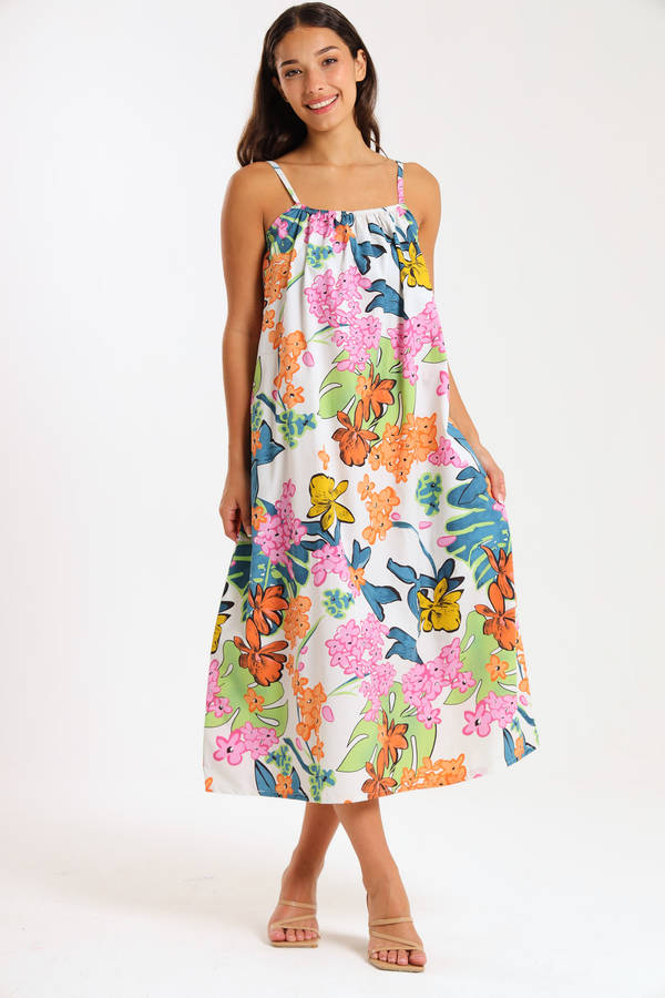 Lexie Floral Printed Midaxi Sleeveless Dress With Pockets