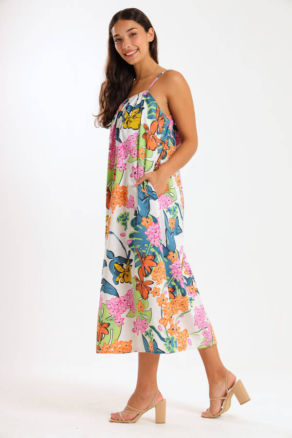 Lexie Floral Printed Midaxi Sleeveless Dress With Pockets