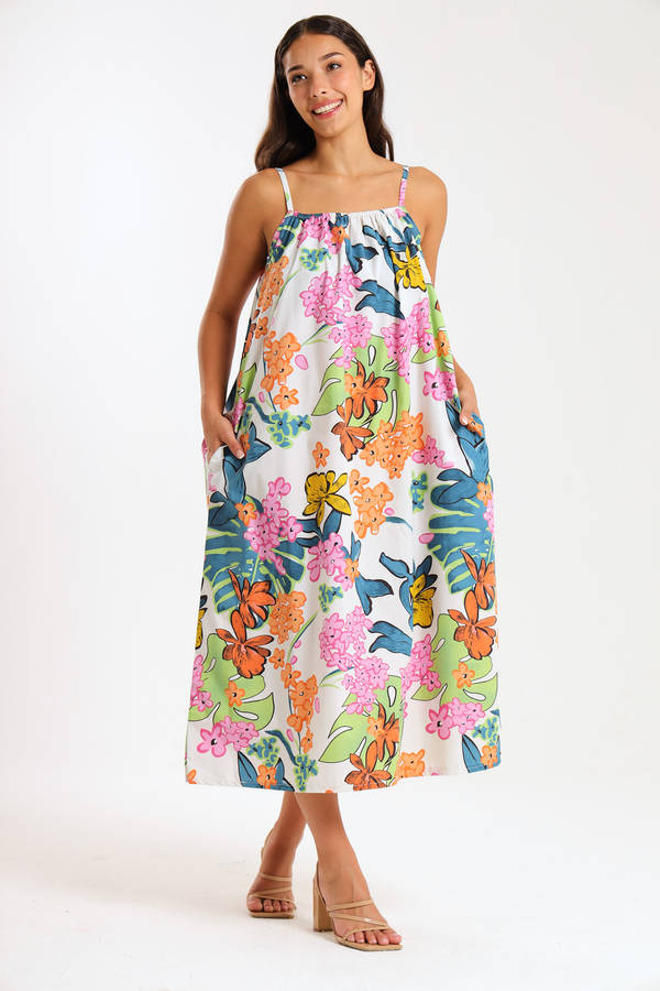 Lexie Floral Printed Midaxi Sleeveless Dress With Pockets