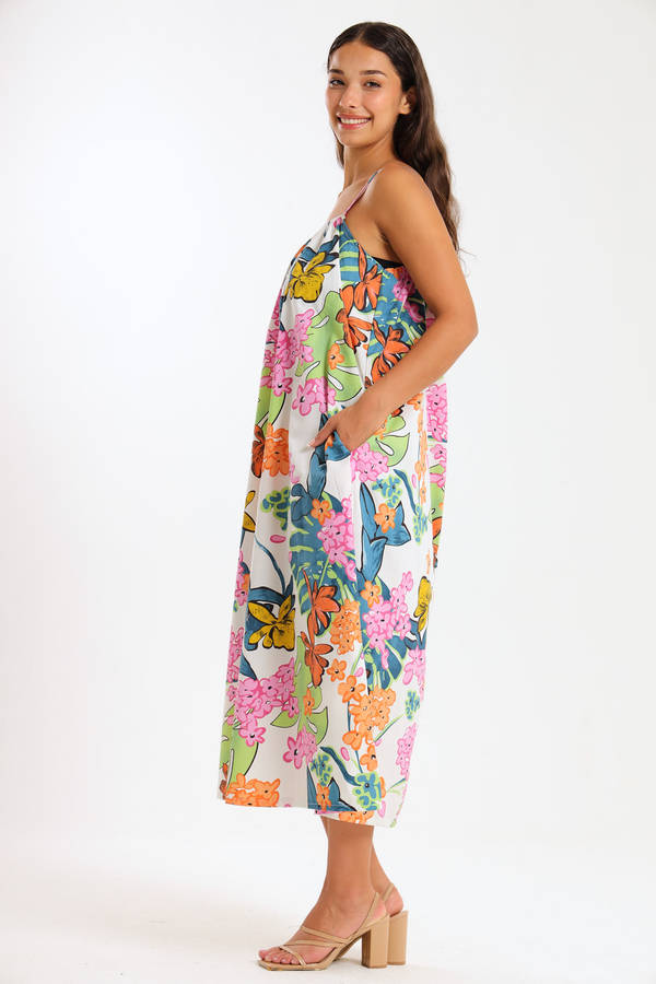 Lexie Floral Printed Midaxi Sleeveless Dress With Pockets