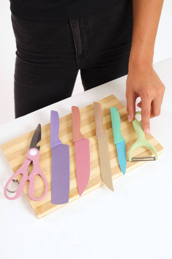 Senza® 6 Pcs Wheat Straw Non-stick Coating Knife Stainless Steel Kitchen Knife Set