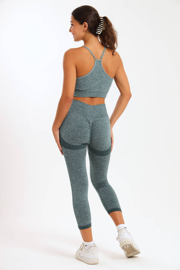 Senza® Matching 2 Piece Running High Impact Gym Set With Matching Leggings & Yoga Crop Top Bra