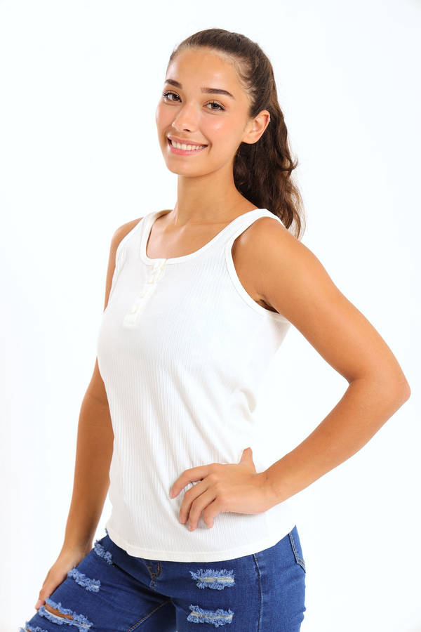 Ladies Branded Versatile Sleeveless Ribbed Button Tank Top Vest