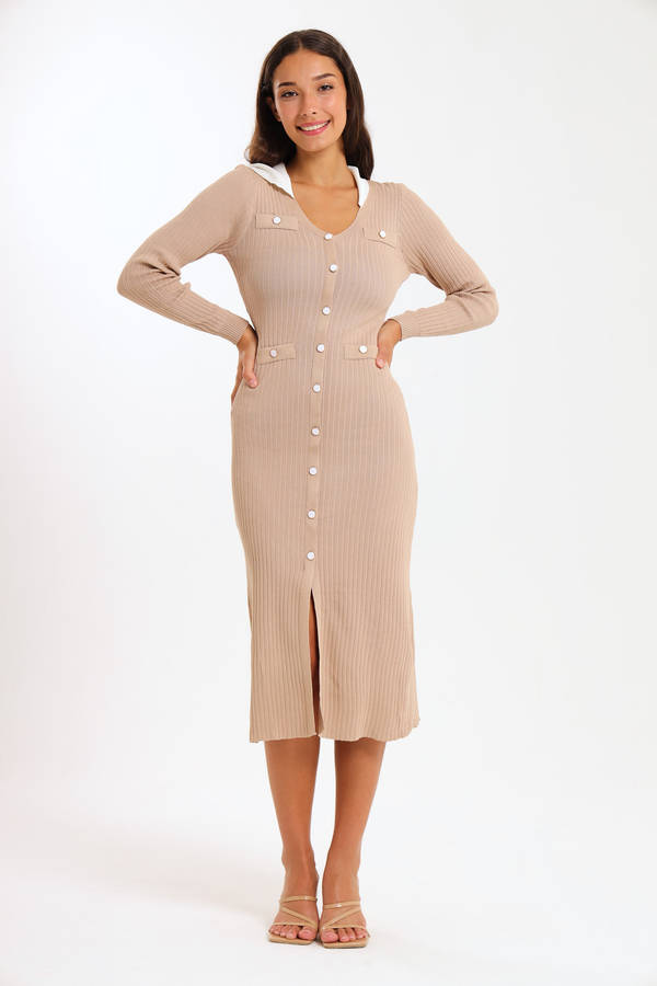 Ladies Classic Button Down Jersey Midi Dress