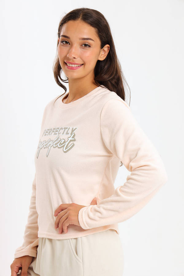 Ladies Long Sleeve Fleece Line Pyjama Tops