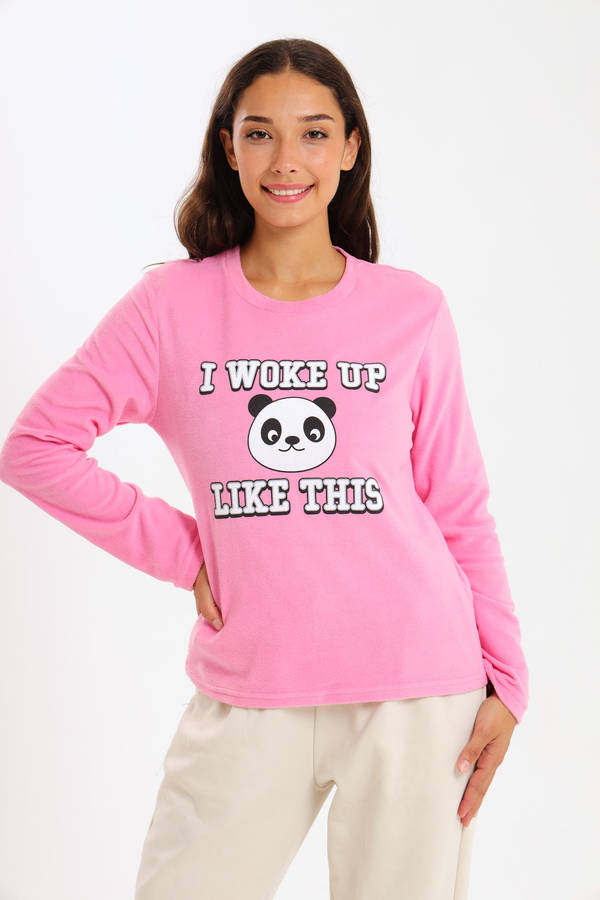 Ladies Long Sleeve Fleece Line Pyjama Tops