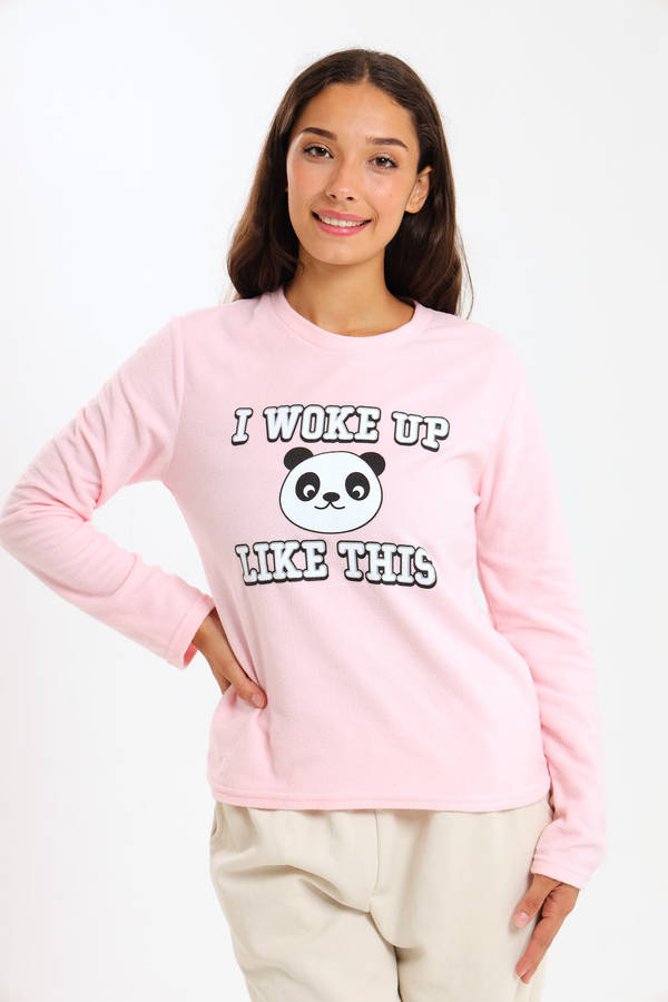 Ladies Long Sleeve Fleece Line Pyjama Tops