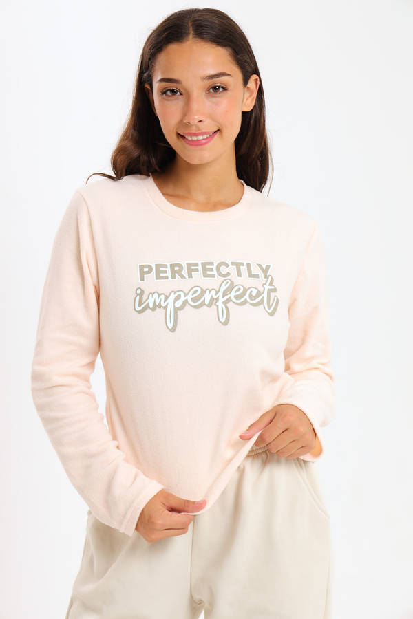 Ladies Long Sleeve Fleece Line Pyjama Tops