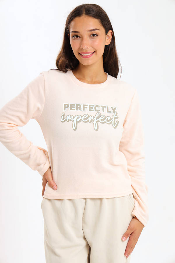 Ladies Long Sleeve Fleece Line Pyjama Tops