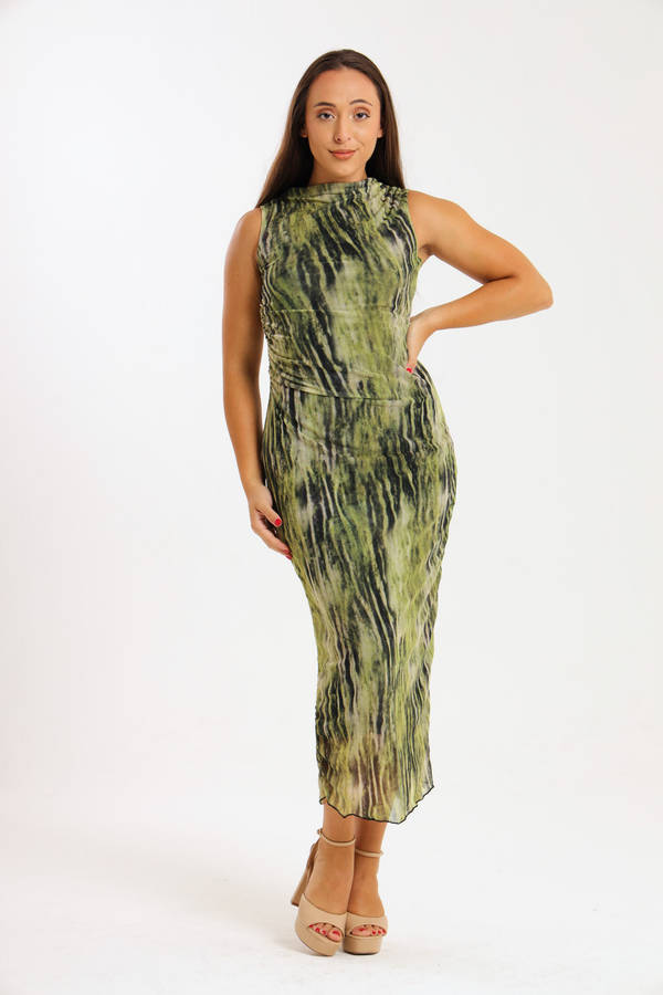 Khloe Sleeveless Meshed Lined Bodycon Maxi Dress