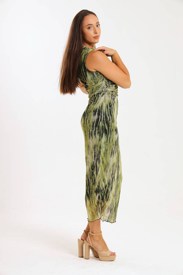 Khloe Sleeveless Meshed Lined Bodycon Maxi Dress