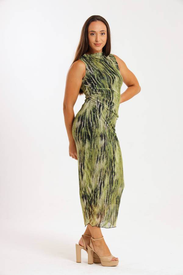 Khloe Sleeveless Meshed Lined Bodycon Maxi Dress