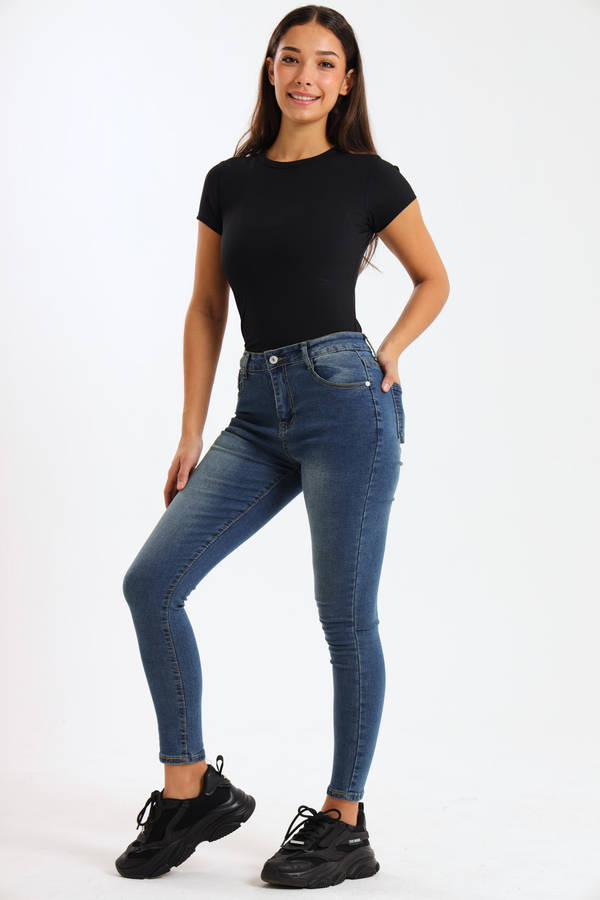 Ladies Blue High Rise Stretch Skinny Jeans