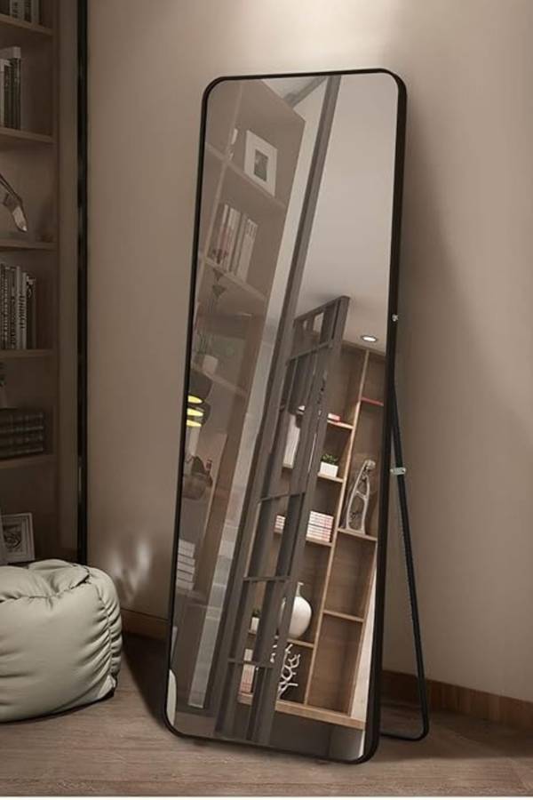 Senza® Large Rectangular Metal Black Framed Freestanding Mirror 500mm X 1500mm