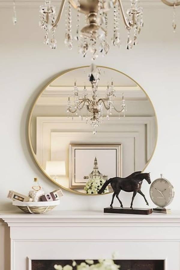 Senza® Large Round Metal Gold Framed Mirror 600mm