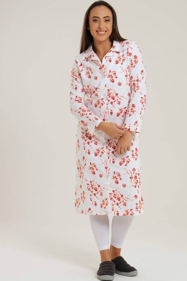 Ellery Rose Print Flannel Button Down Winter Sleep Shirt Dress