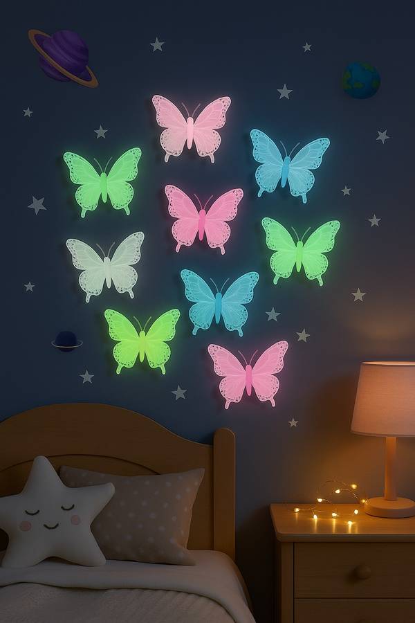 Glow in Dark Luminous Fluorescent 3D Butterfly 8 Pcs