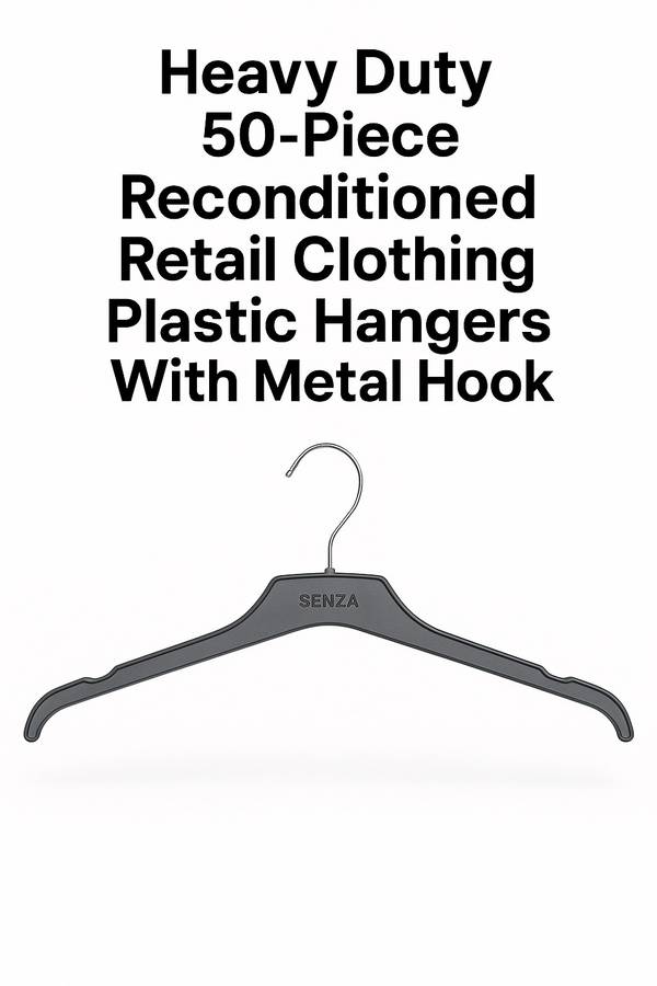 Senza® Heavy Duty Box of 50-Piece Reconditioned Retail Clothing Plastic Hangers With Metal Hook ...
