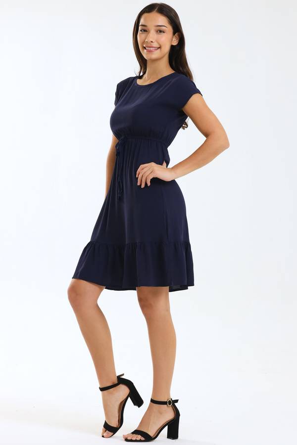 Ladies Jane Short Sleeve Ruffle Hem Midi Dress with Waist Tie