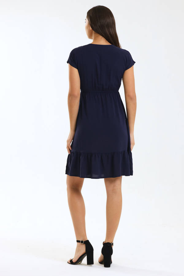 Ladies Jane Short Sleeve Ruffle Hem Midi Dress with Waist Tie