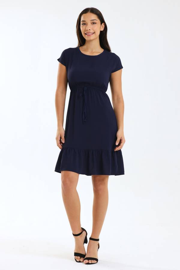 Ladies Jane Short Sleeve Ruffle Hem Midi Dress with Waist Tie