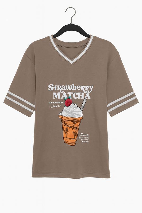 Ladies Slogan Oversized V Neck Printed T-Shirt 3/4 Sleeve