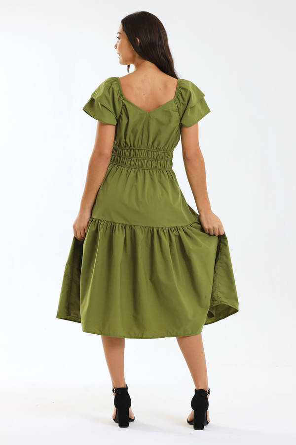 Ladies Smocked Waist Midaxi Dress