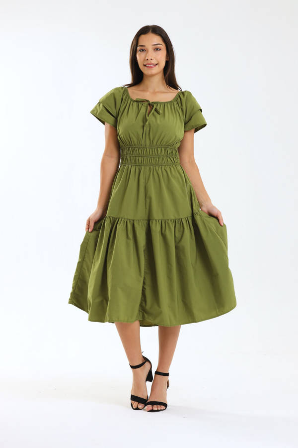Ladies Smocked Waist Midaxi Dress