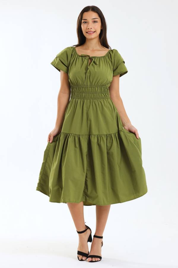 Ladies Smocked Waist Midaxi Dress