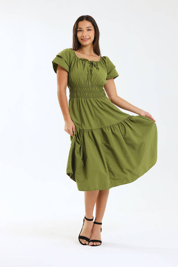 Ladies Smocked Waist Midaxi Dress