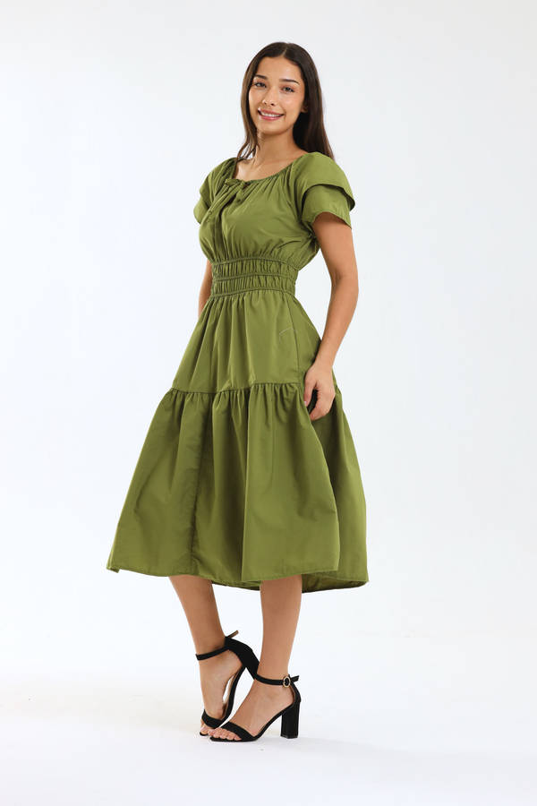 Ladies Smocked Waist Midaxi Dress