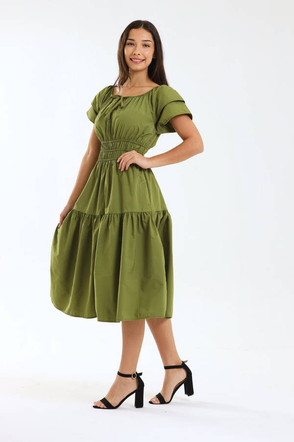 Ladies Smocked Waist Midaxi Dress