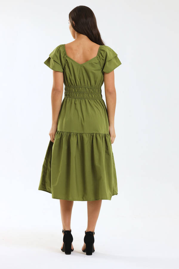 Ladies Smocked Waist Midaxi Dress