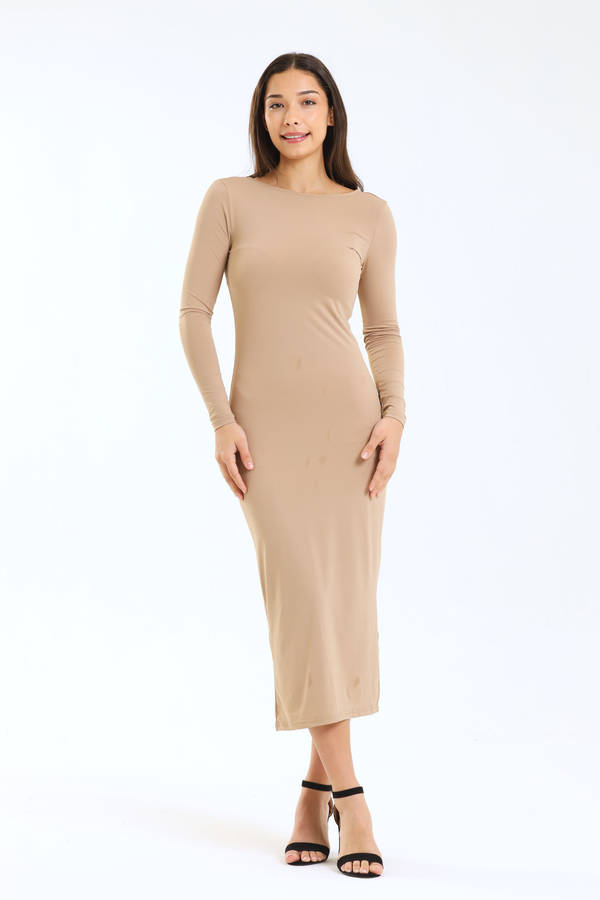 Ladies Kira Skin Tight Long Sleeve Bodycon Open Back Dress