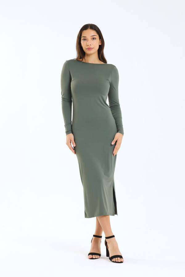 Ladies Kira Skin Tight Long Sleeve Bodycon Open Back Dress