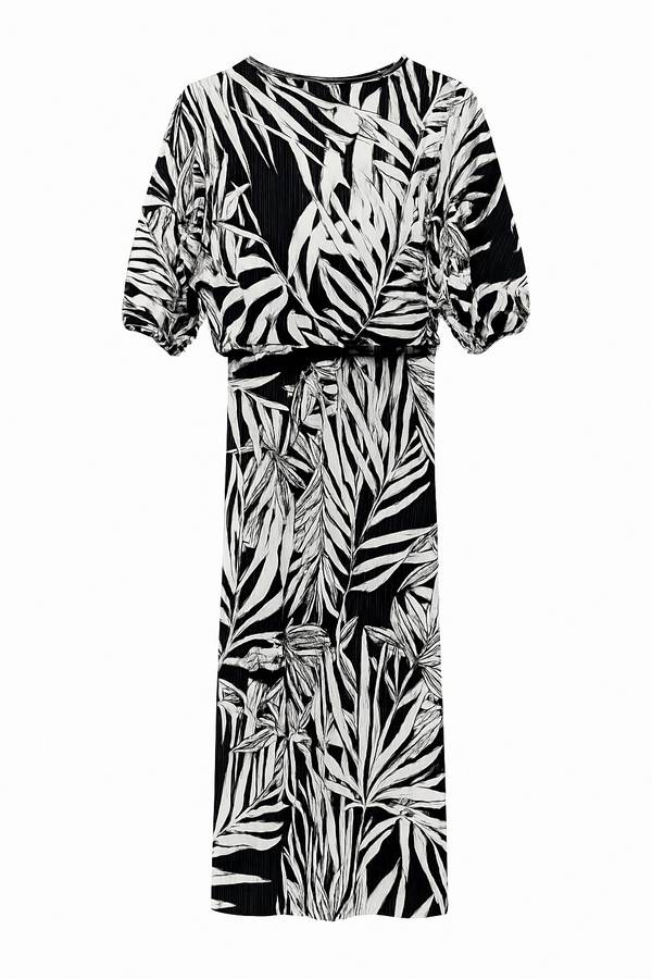 ladies Black & White Printed Pants and Wide Arm Crop Co-Ord Set