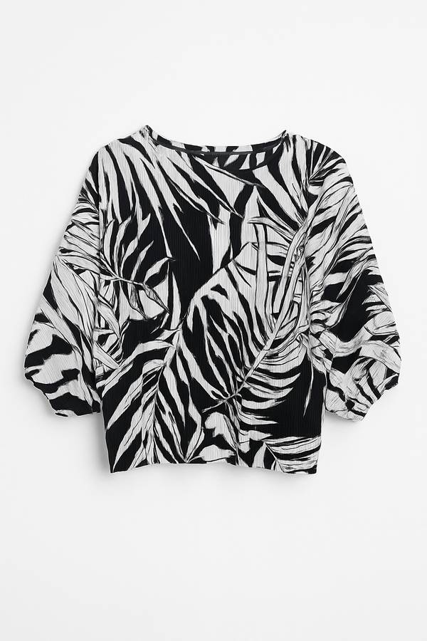 ladies Black & White Printed Pants and Wide Arm Crop Co-Ord Set