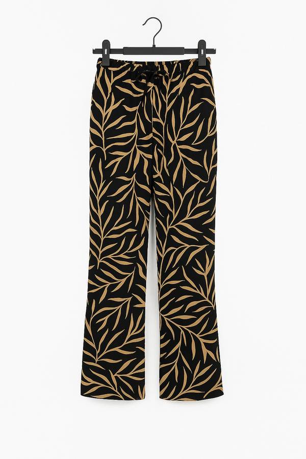 Ladies Leona High Waist Wide-Leg Leaf Print Pants
